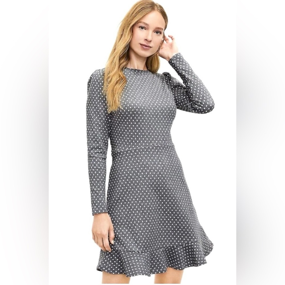 Loft Shimmer Dot Ruffle Trim Dress